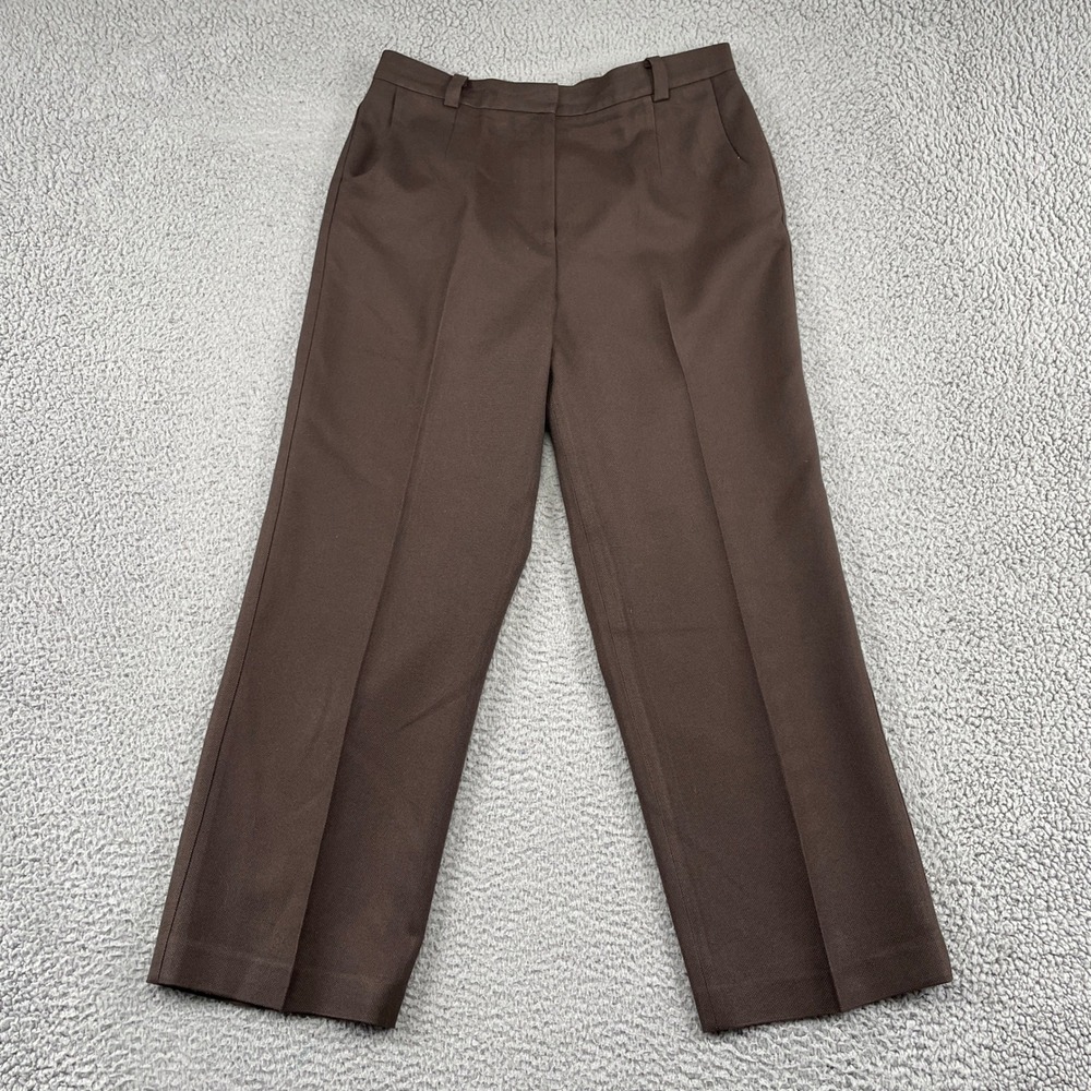 Talbots Pants Womens 14P Brown Silk Wool Blend Straight Leg Dress Trousers